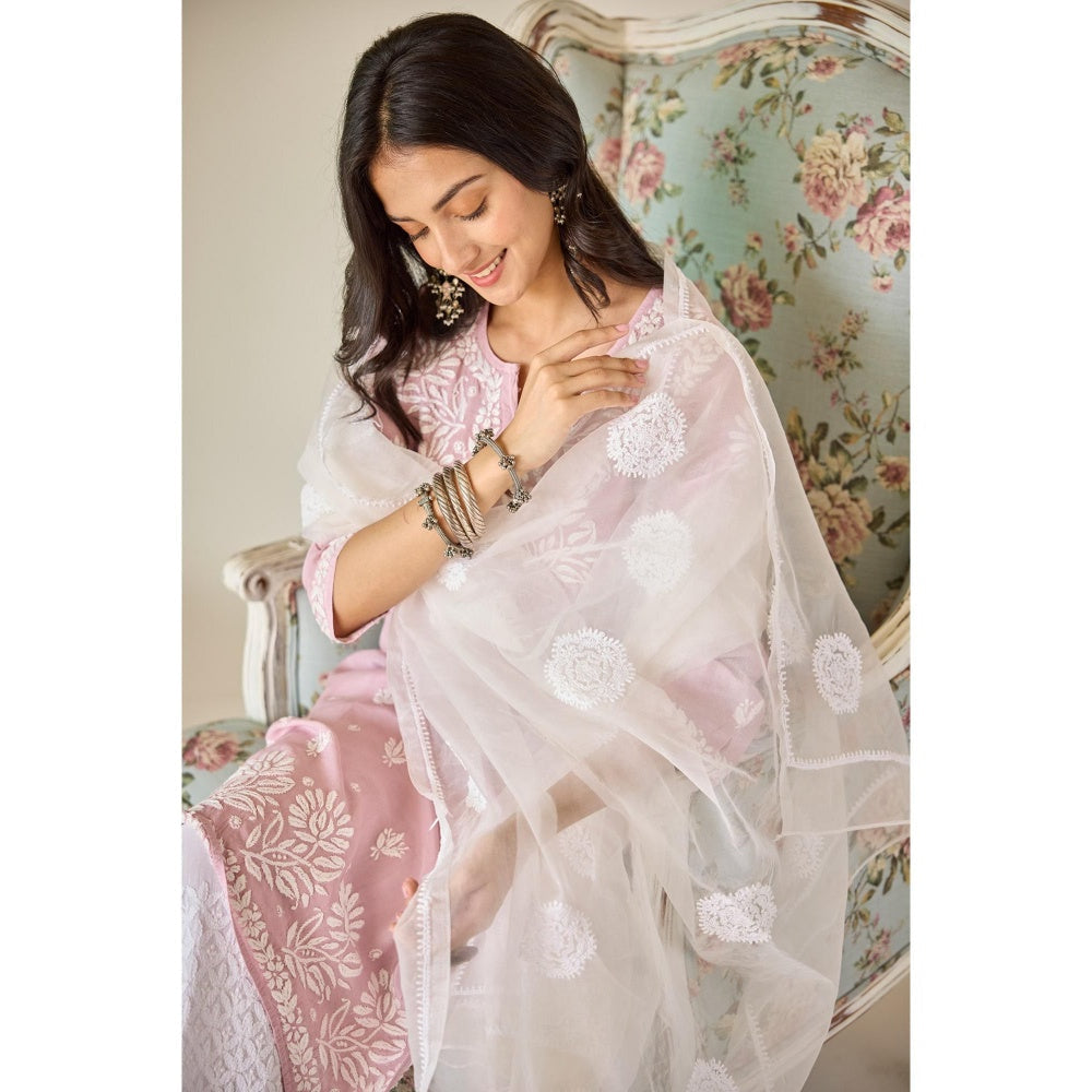 Old Marigold Noura Dusty Pink Muslin Hand Embroidered Chikankari Kurta