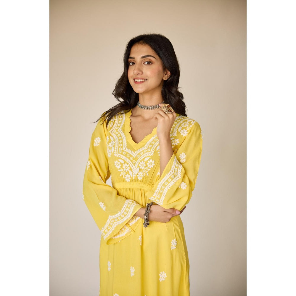 Old Marigold Henna Yellow Modal Hand Embroidered Chikankari Kurta