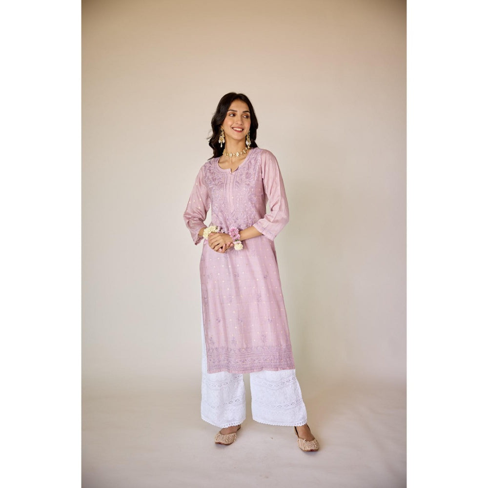 Old Marigold Jasmine Lavender Chanderi Embroidered Chikankari Kurta