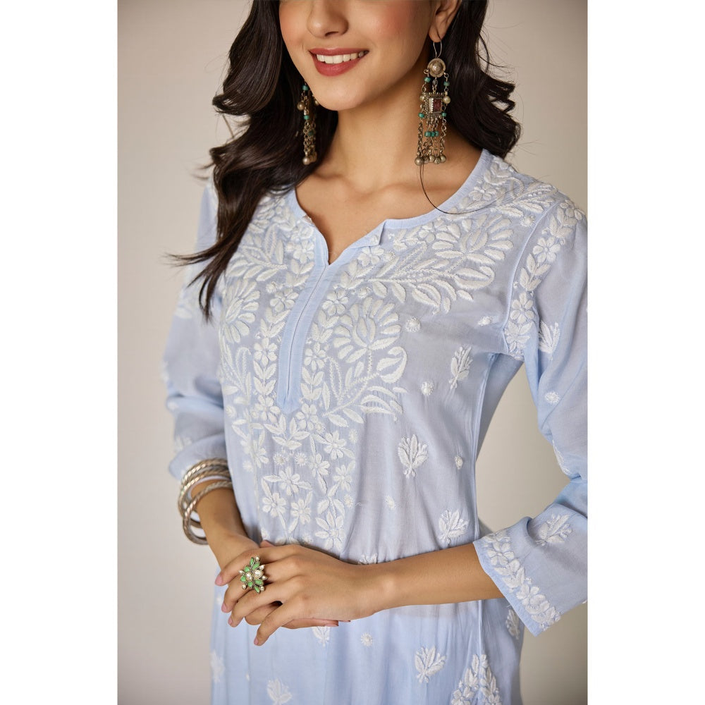Old Marigold Paolo Powder Blue Muslin Hand Embroidered Chikankari Kurta