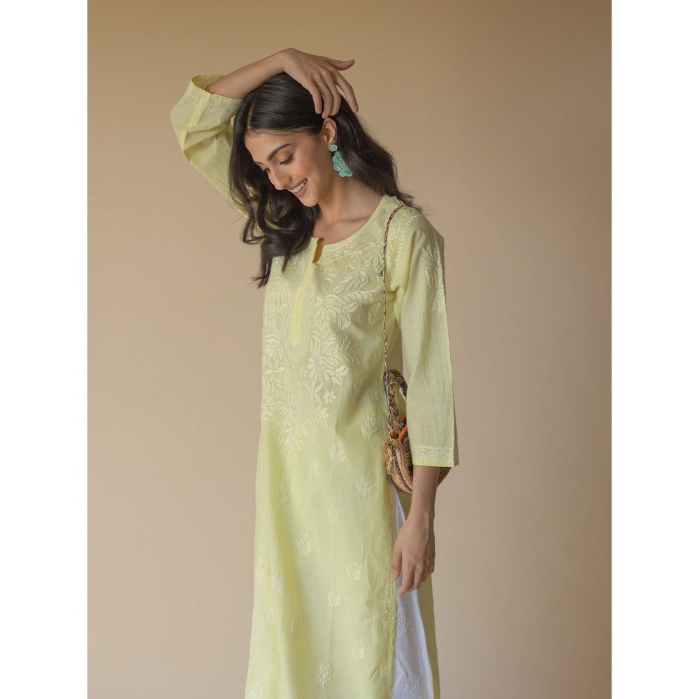 Old Marigold Zeenat Cotton Yellow Hand Embroidered Chikankari Kurta
