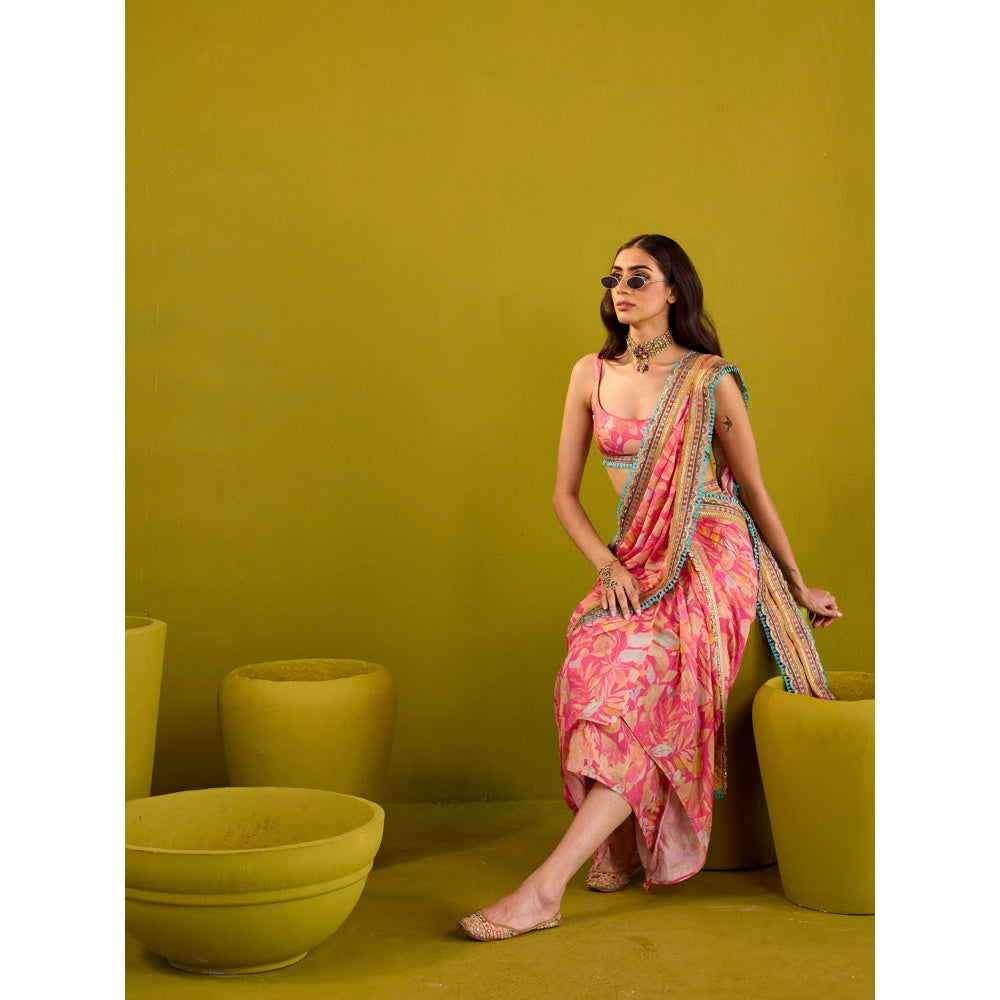 Old Marigold Zareena Pink Muslin Blouse and Skirt with Dupatta (Set of 3)
