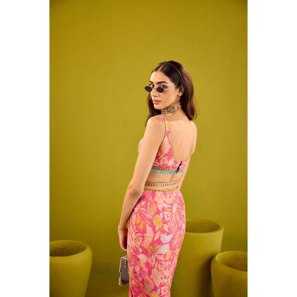 Old Marigold Nazara Pink Floral Muslin Stitched Blouse
