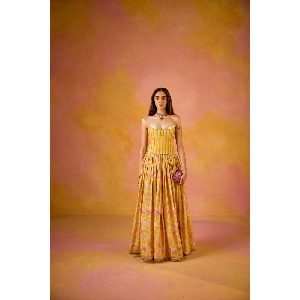 Old Marigold Hania Yellow Sequinned Corset Style Stitched Blouse