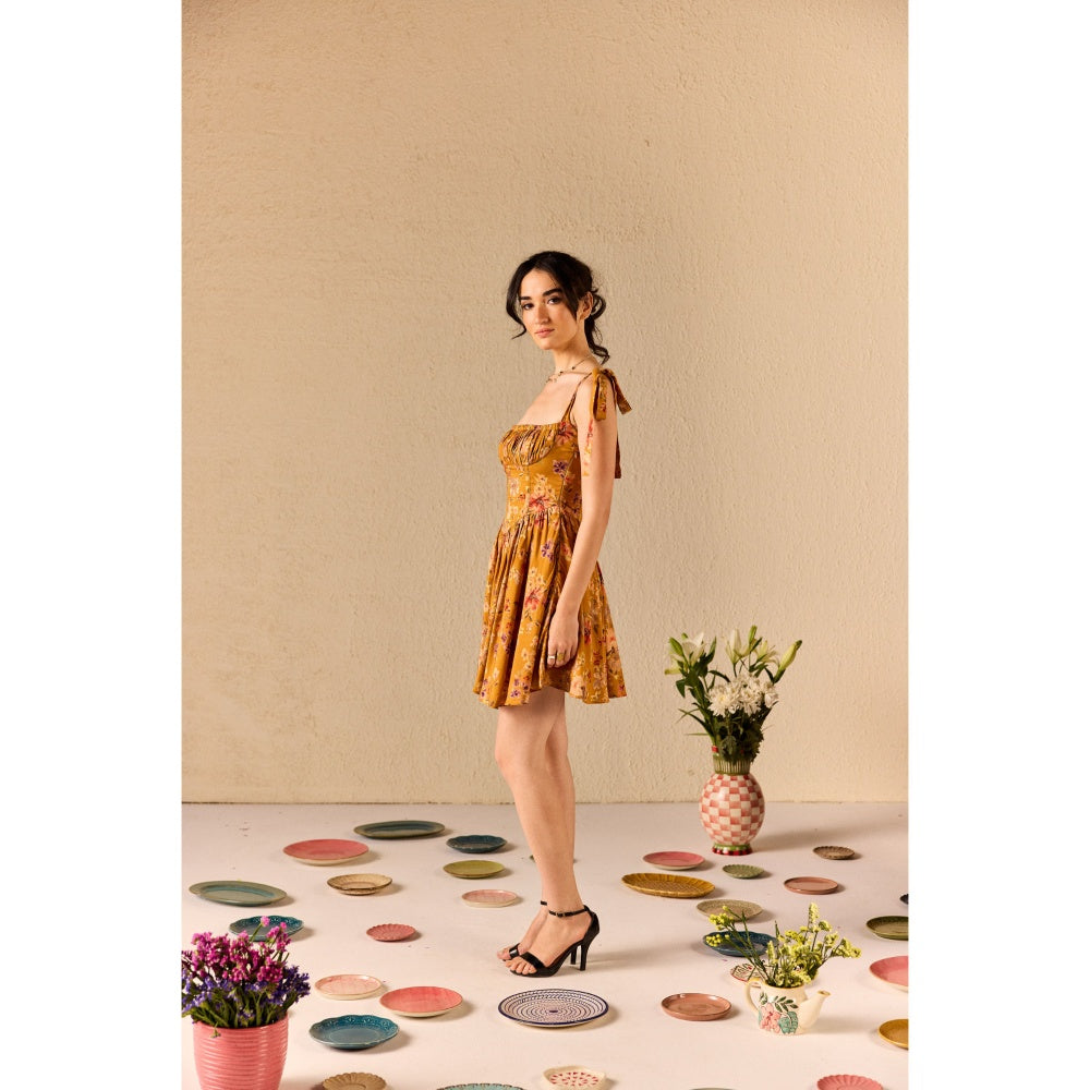 Old Marigold Isola Mustard Floral Babydoll Mini Dress