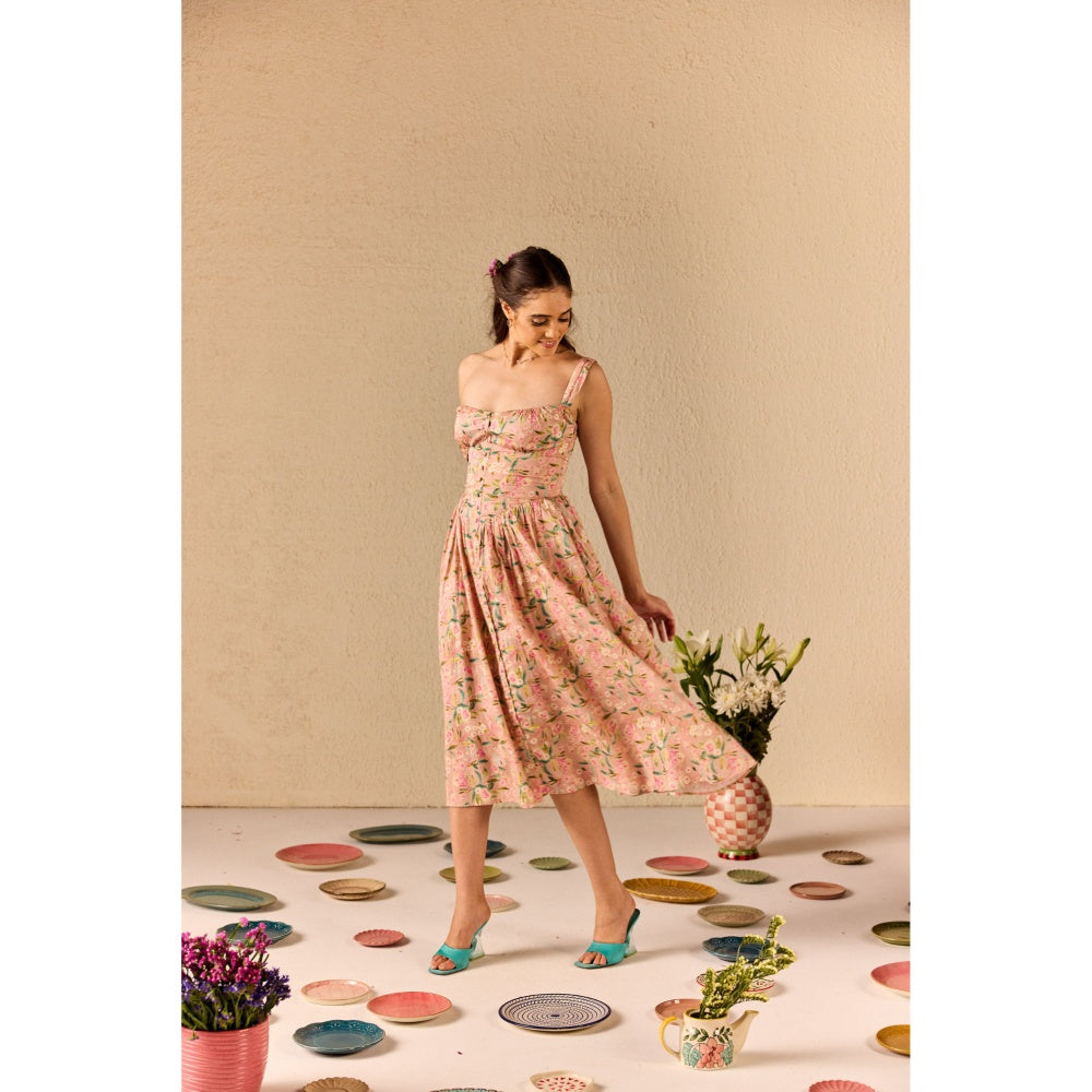 Old Marigold Versa Peach Floral Cotton Dress
