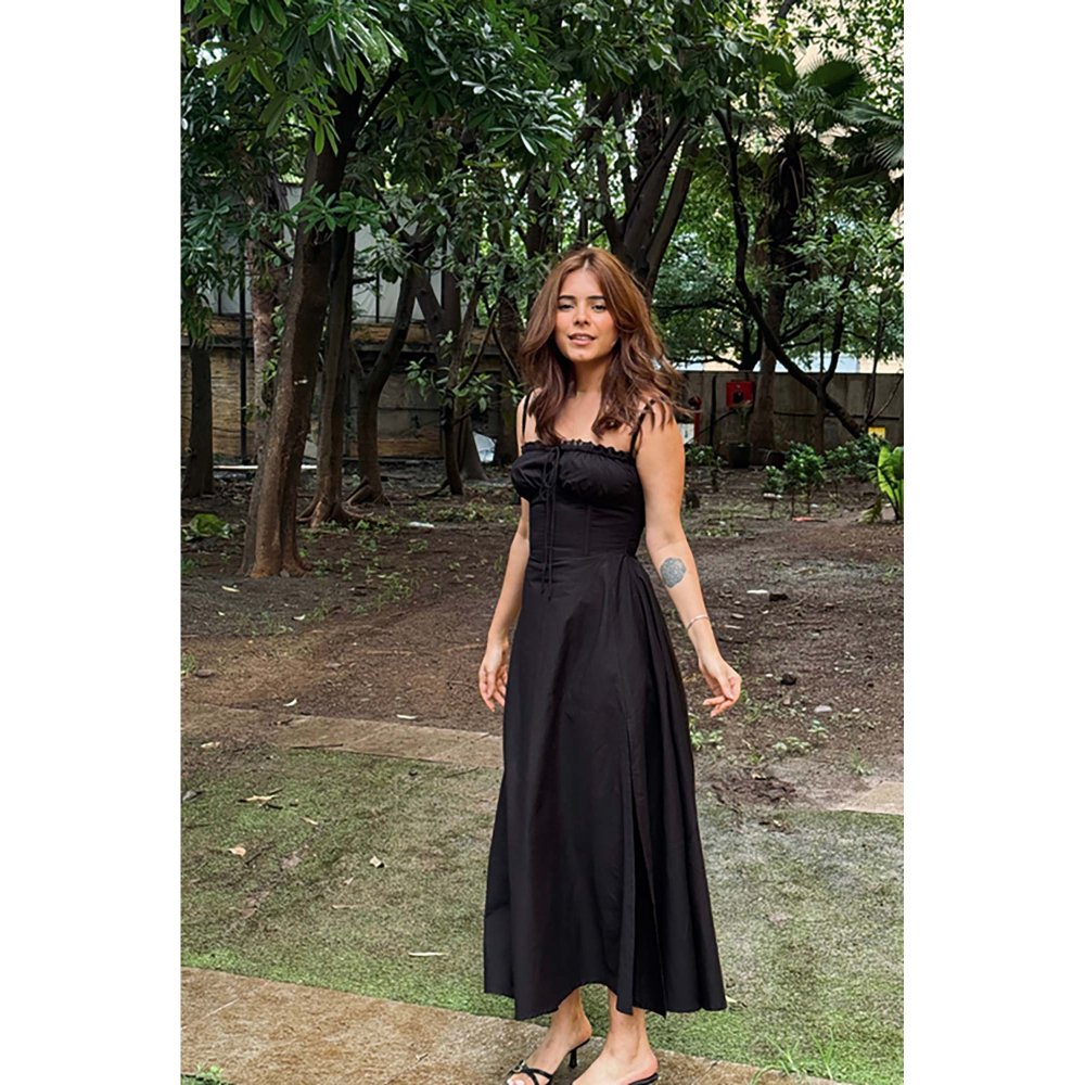 Old Marigold Rene Black Corset Poplin Midi Dress