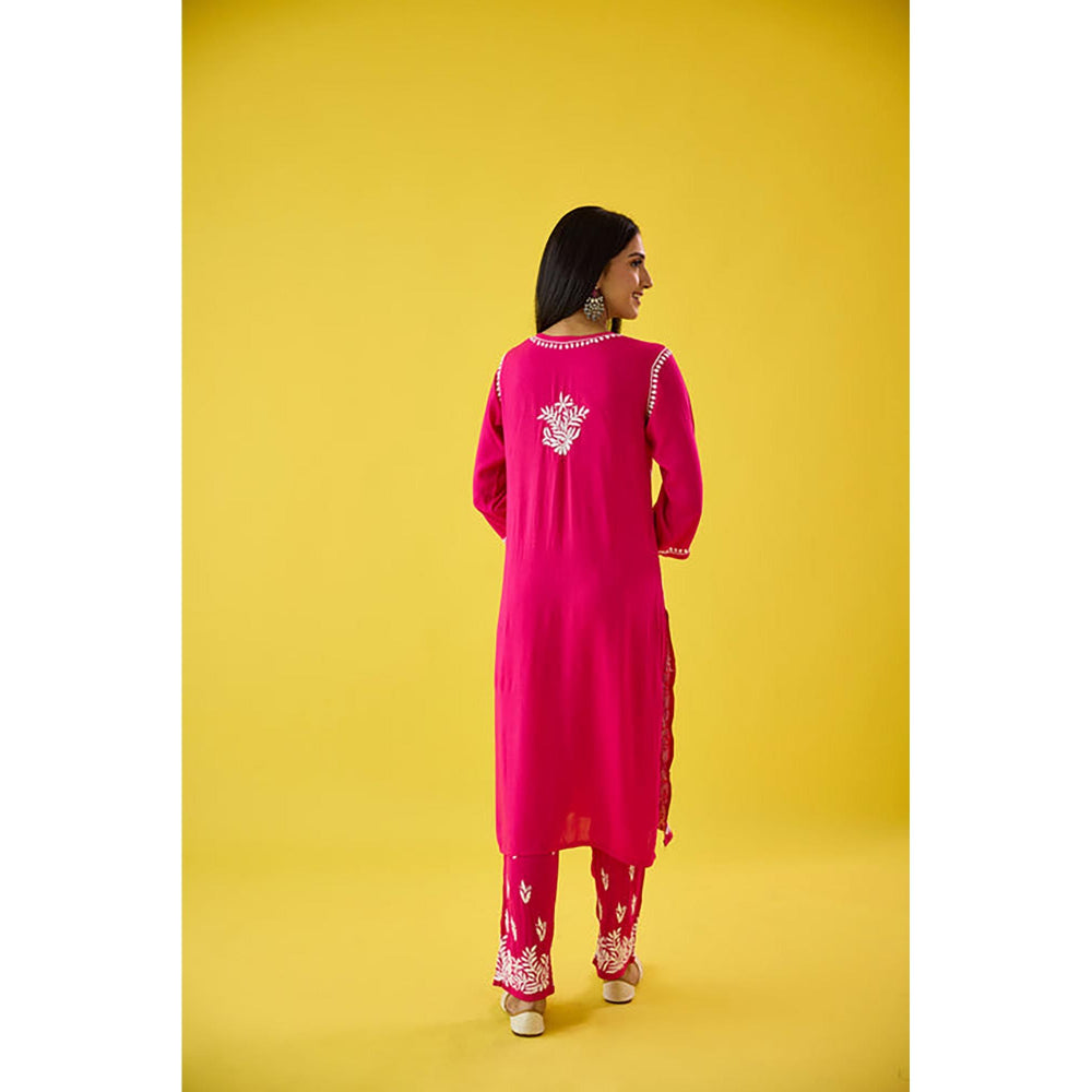 Old Marigold Pink Embroidered Chikankari Round Neck Kurta with Pant