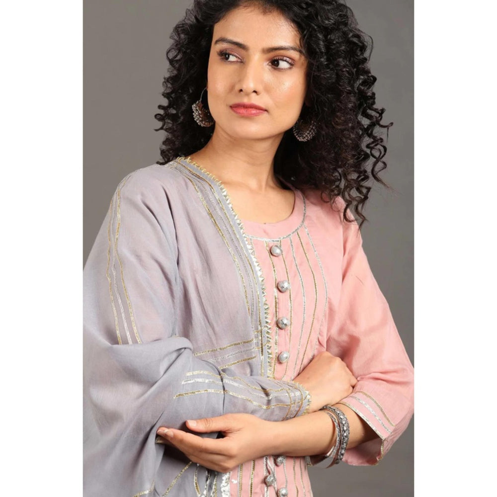 OMAANA Women Mulmul Pink Kurta with Sharara and Dupatta