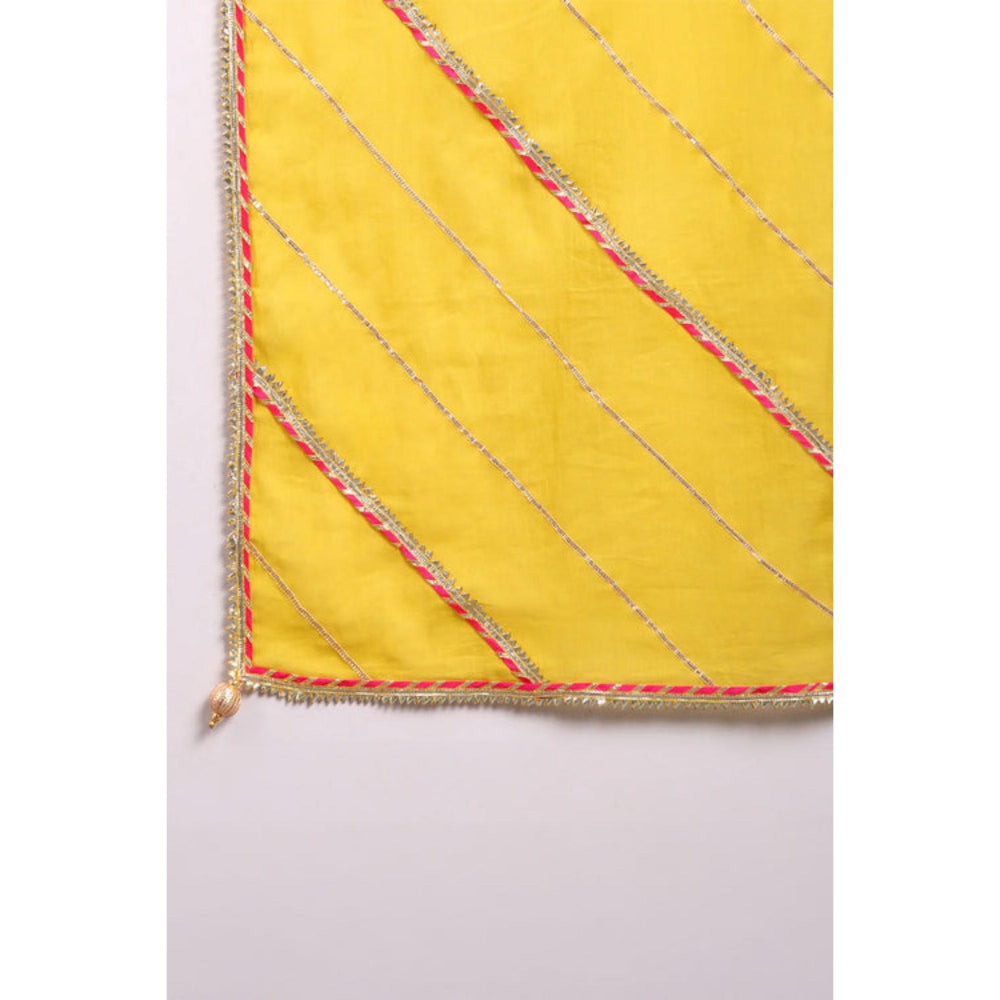 OMAANA Women Cotton Yellow Kurta with Sharara and Dupatta