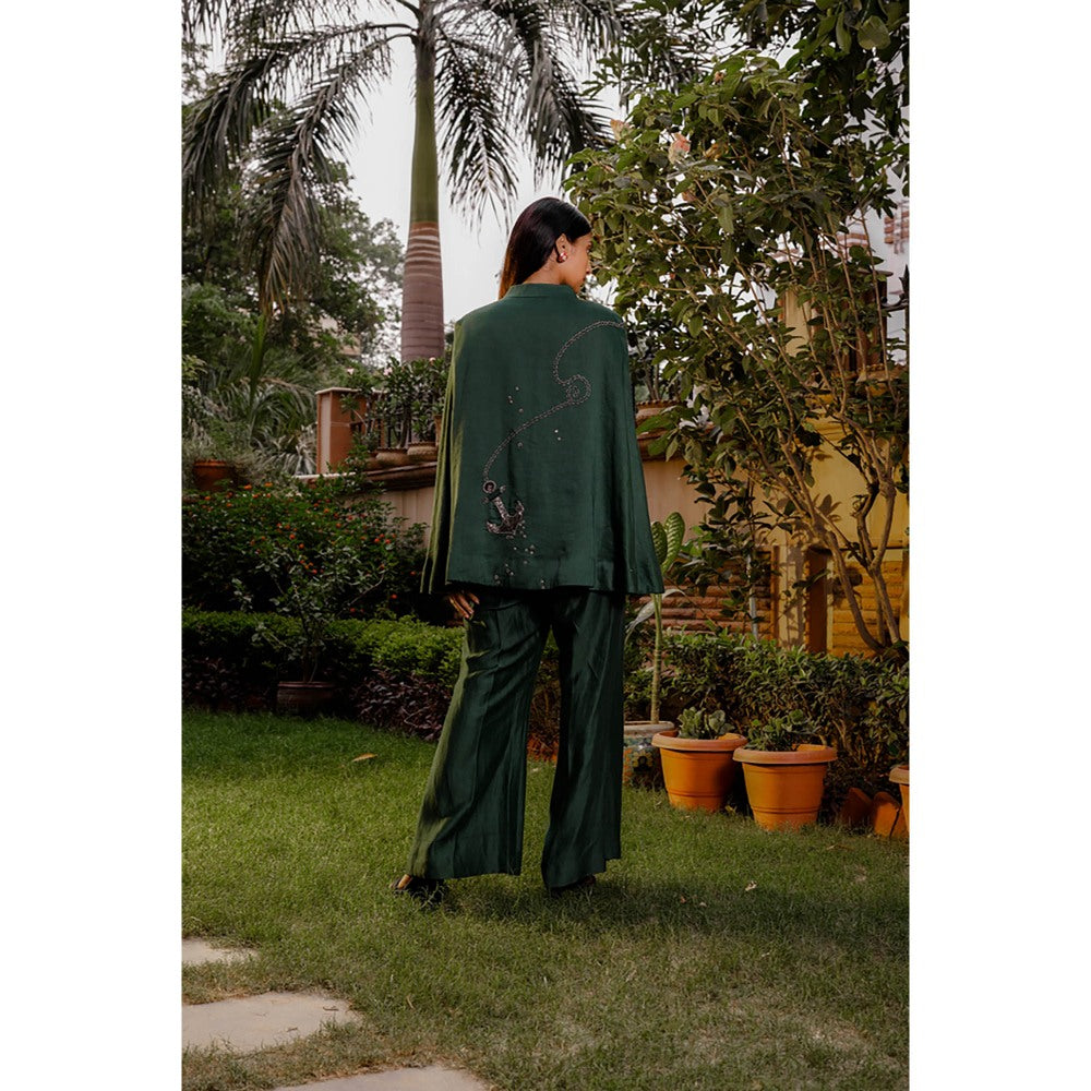 Omana by Ranjana Bothra Emerald Anchor Cape Co-Ord (Set of 3)