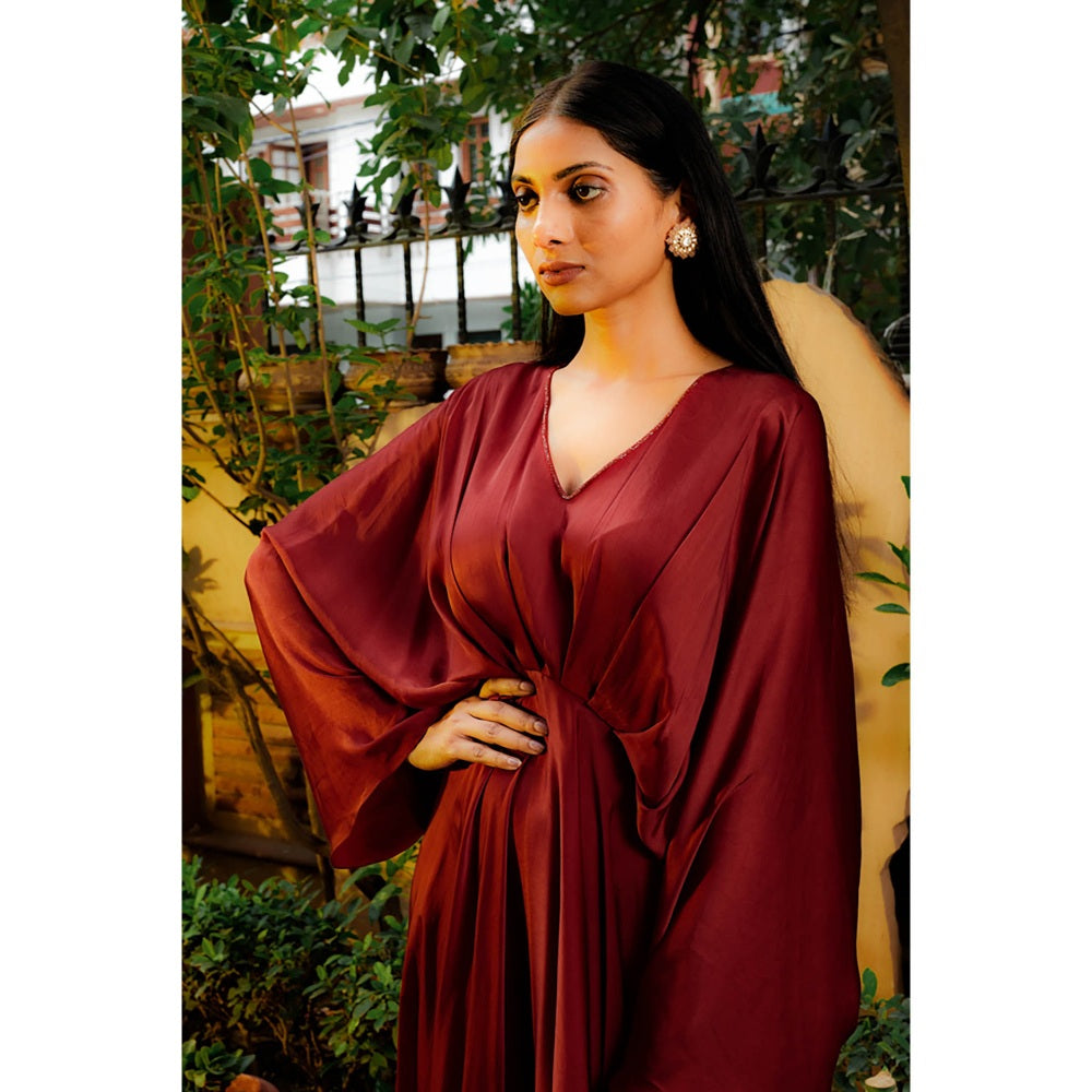 Omana by Ranjana Bothra Brick Brown Cowl Gown