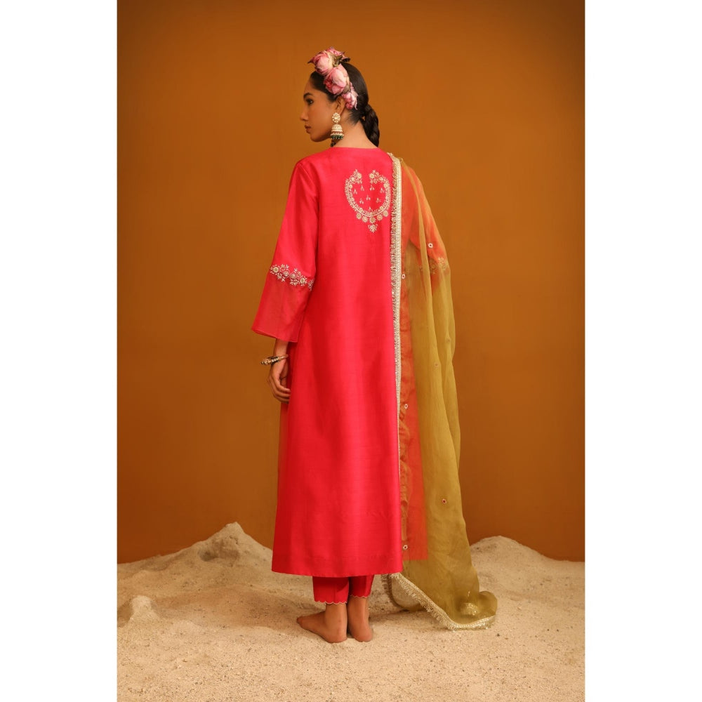 Omana by Ranjana Bothra Pink Shehnaz Kurta with Pant and Dupatta (Set of 3)