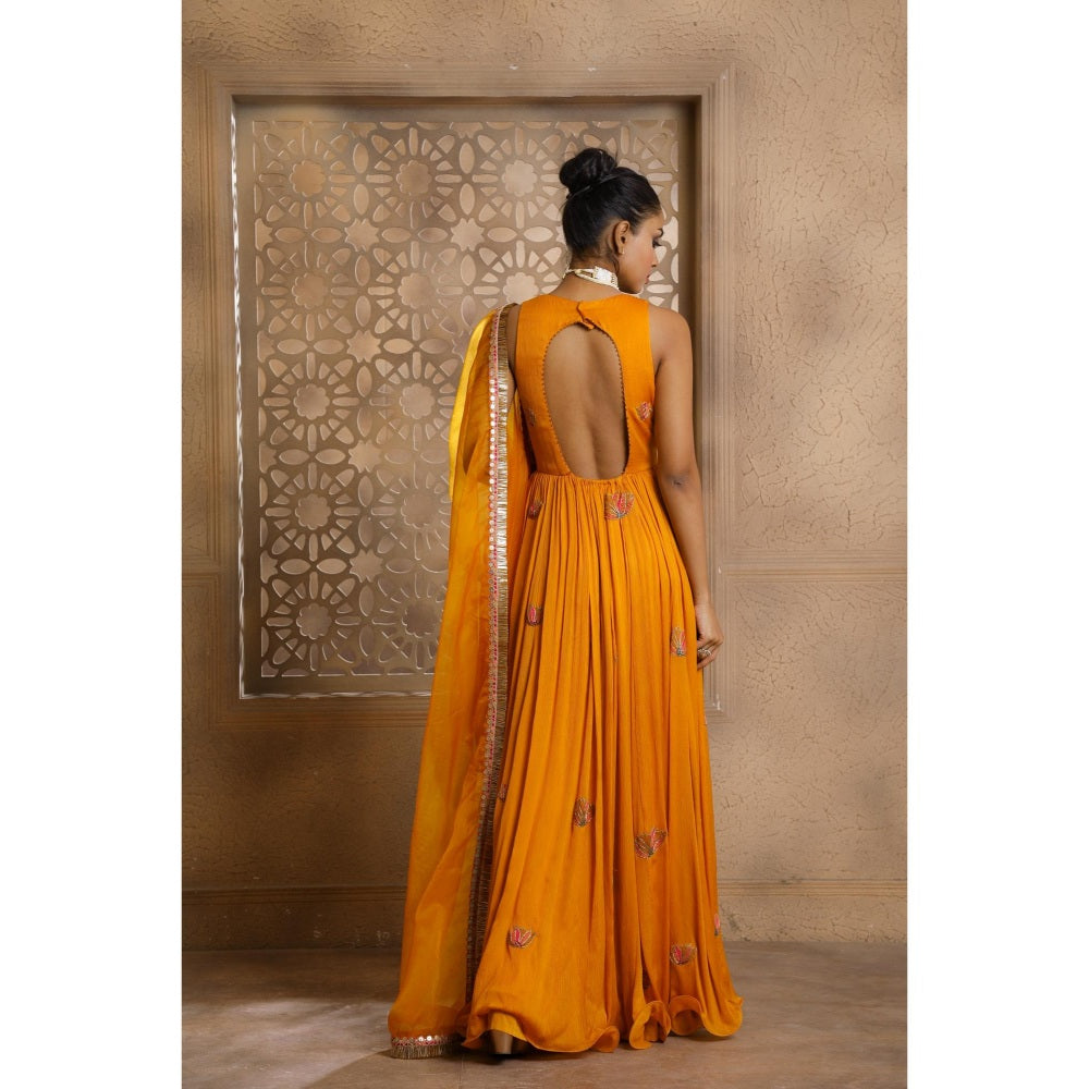 Omana by Ranjana Bothra Mustard Kamal Anarkali with Dupatta (Set of 2)