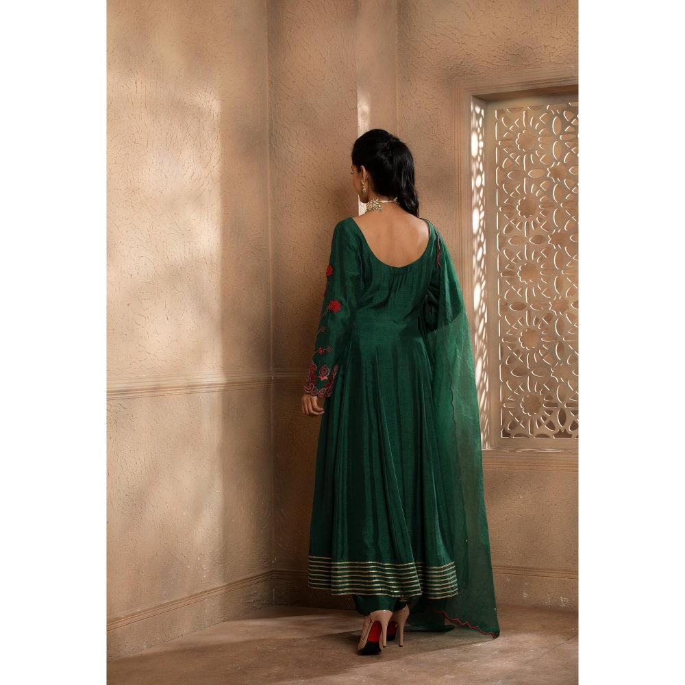 Omana by Ranjana Bothra Green Bagh Kurta with Palazzo and Dupatta (Set of 3)