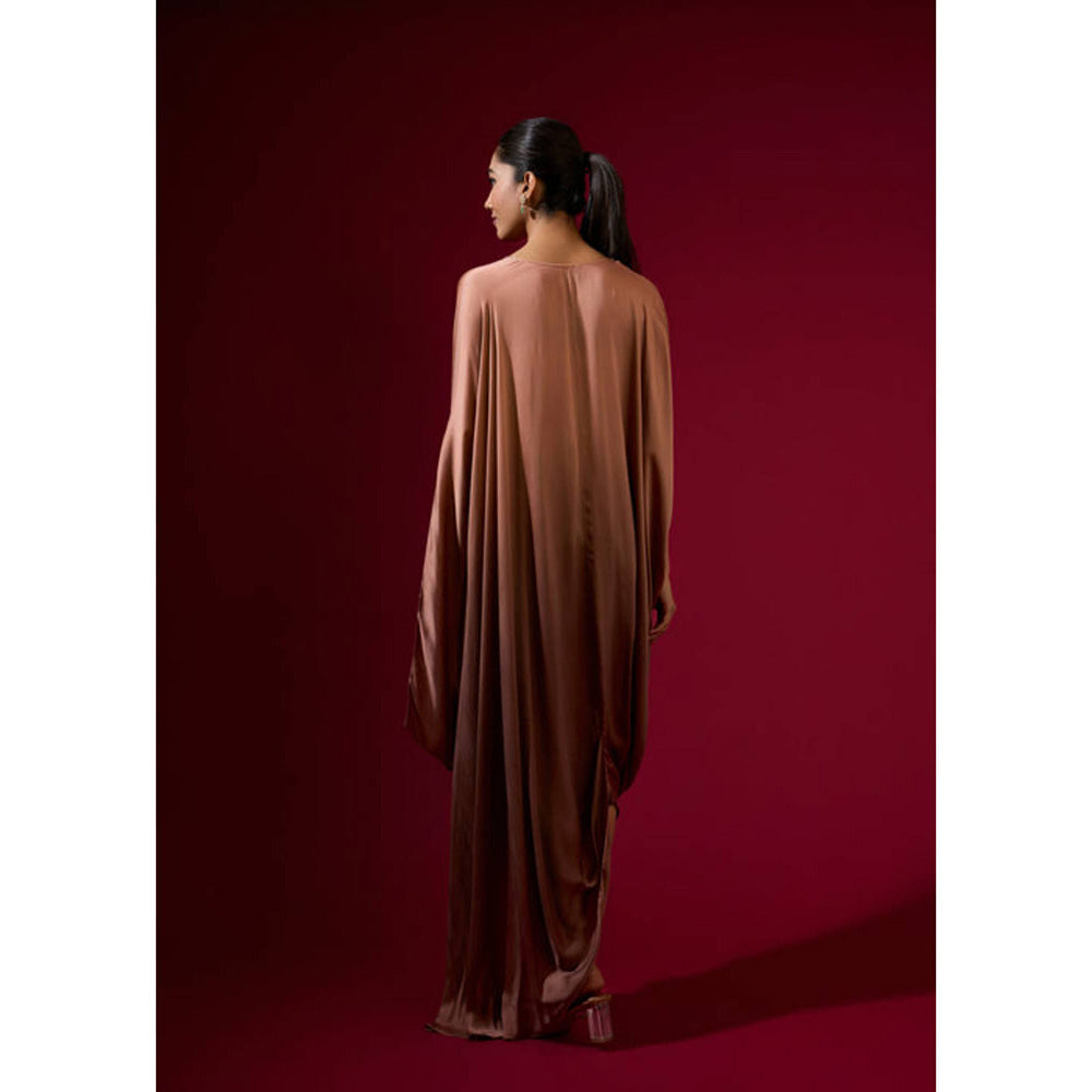 Omana by Ranjana Bothra Ombre Cowl Drape Kaftan - Mocha