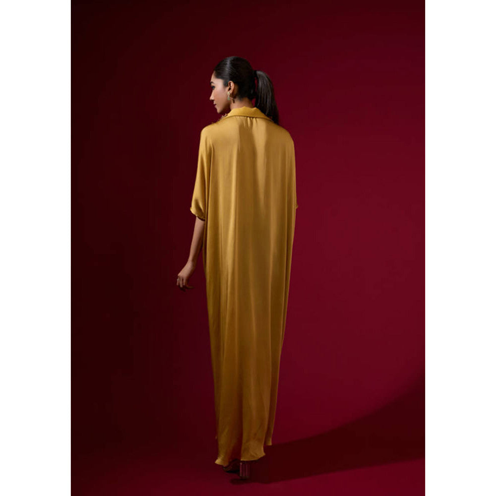 Omana by Ranjana Bothra 3D Rose Collar Kaftan - Gold