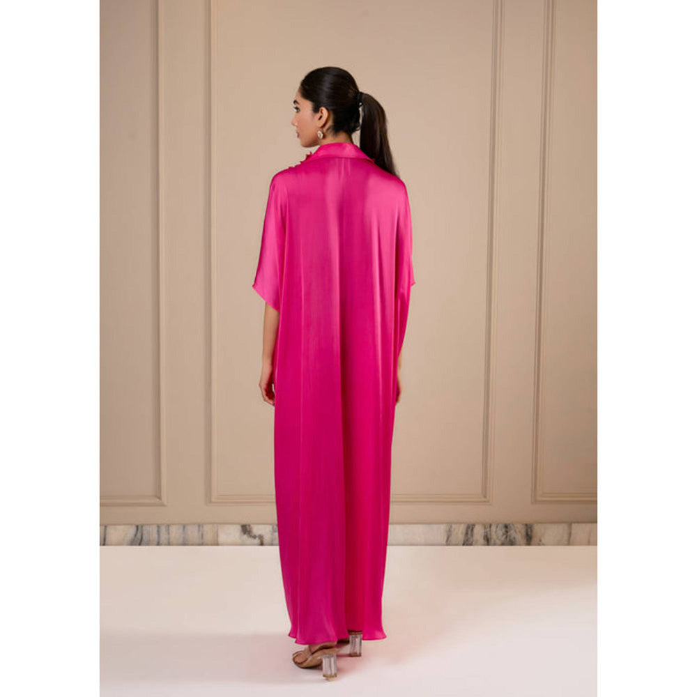 Omana by Ranjana Bothra 3D Rose Collar Kaftan - Hot Pink