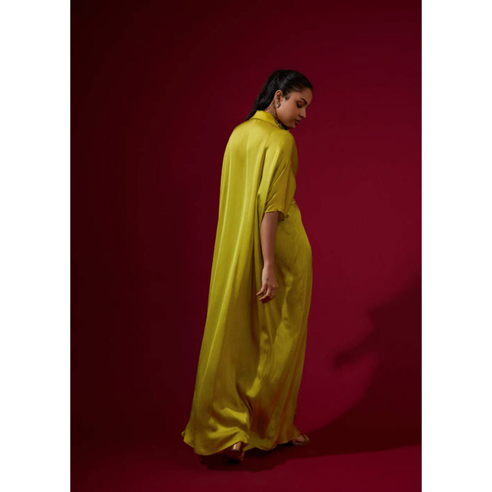 Omana by Ranjana Bothra 3D Rose Collar Kaftan - Lime
