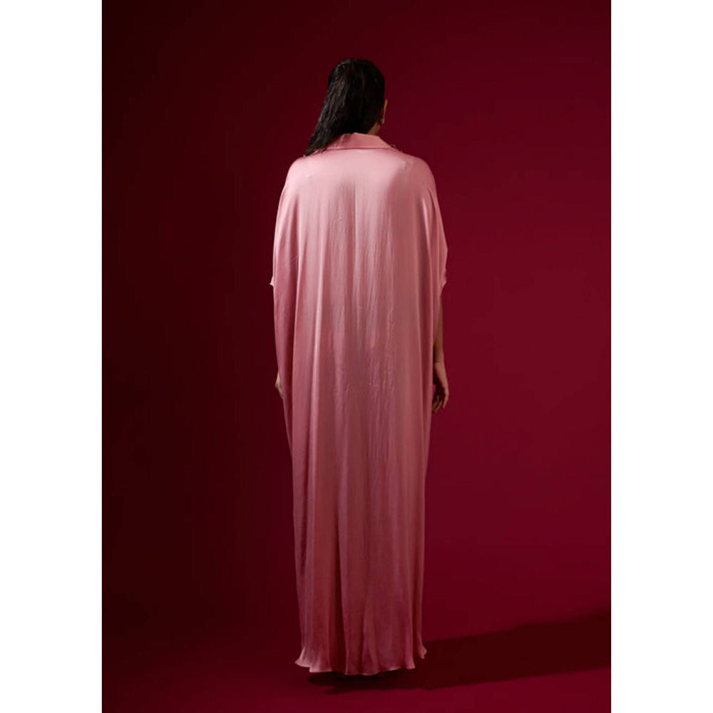 Omana by Ranjana Bothra 3D Rose Collar Kaftan - Light Pink