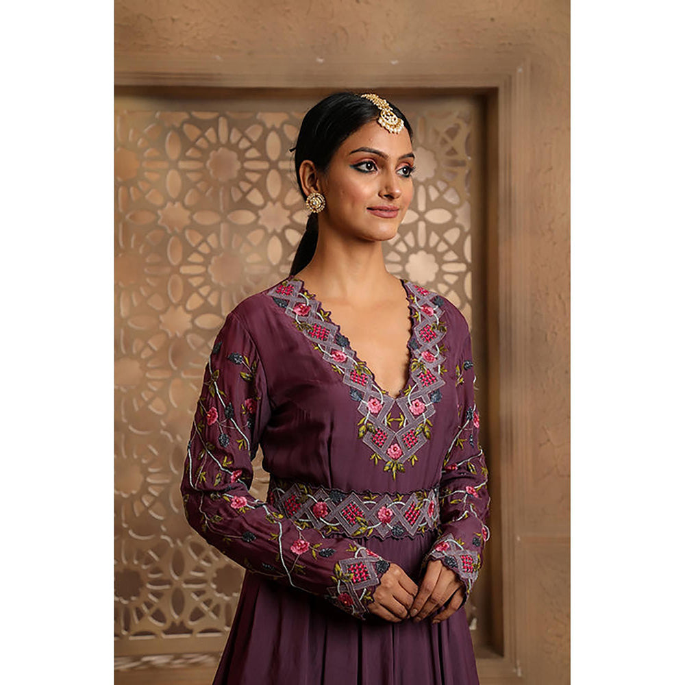 Omana by Ranjana Bothra Mauve Draped Anarkali Maxi Dress with Belt