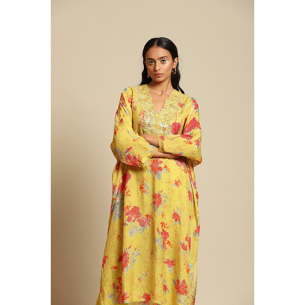 One Not Two Citrene Printed Kurta & Pant with Hand Embroidery with Sequins Beads (Set of 2)