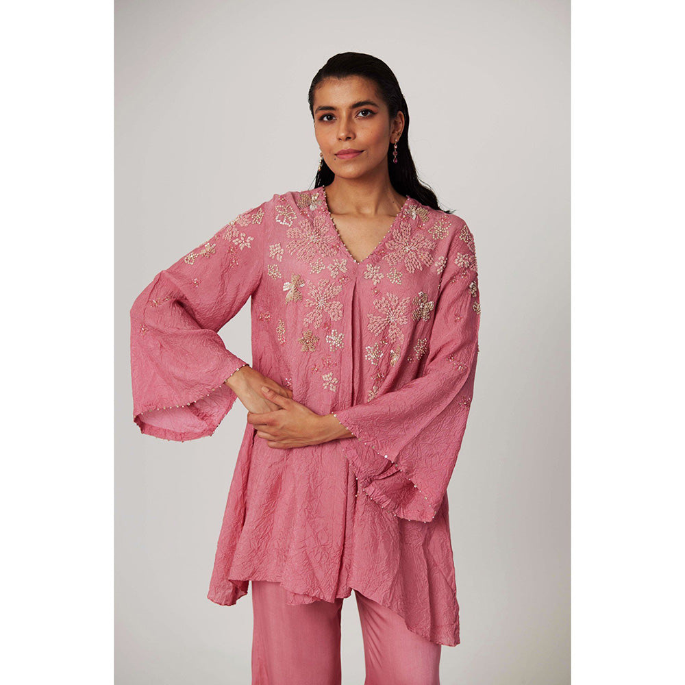 One Not Two Rose Sequins Embroidered Tunic & Pant (Set of 2)