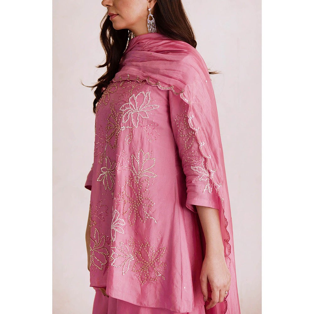 One Not Two Pink Embroidered Dupatta