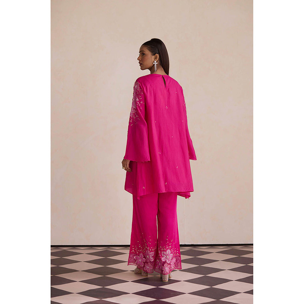 One Not Two Hot Pink Embroidered Kurta with Palazzo (Set of 2)