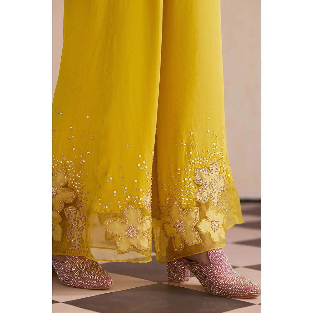 One Not Two Yellow Embroidered Kurta with Palazzo (Set of 2)