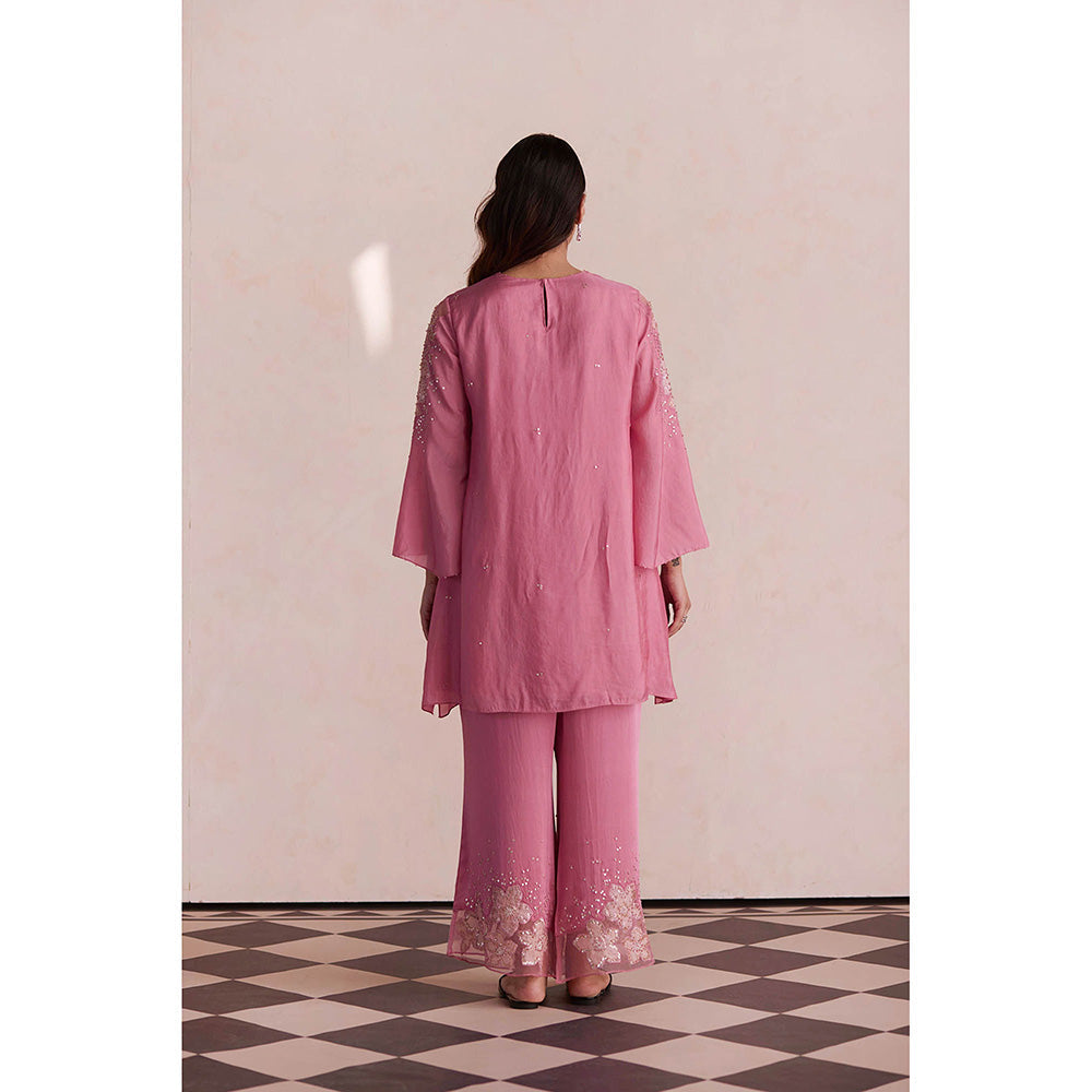 One Not Two Pink Embroidered Kurta with Palazzo (Set of 2)