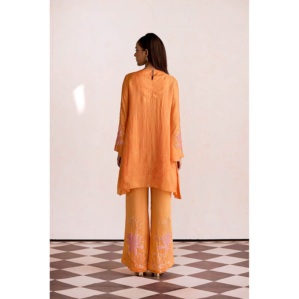 One Not Two Orange Apricot Kurta with Slip and Palazzo (Set of 3)