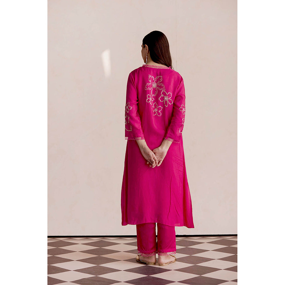 One Not Two Hot Pink Kurta with Slip and Pant (Set of 3)