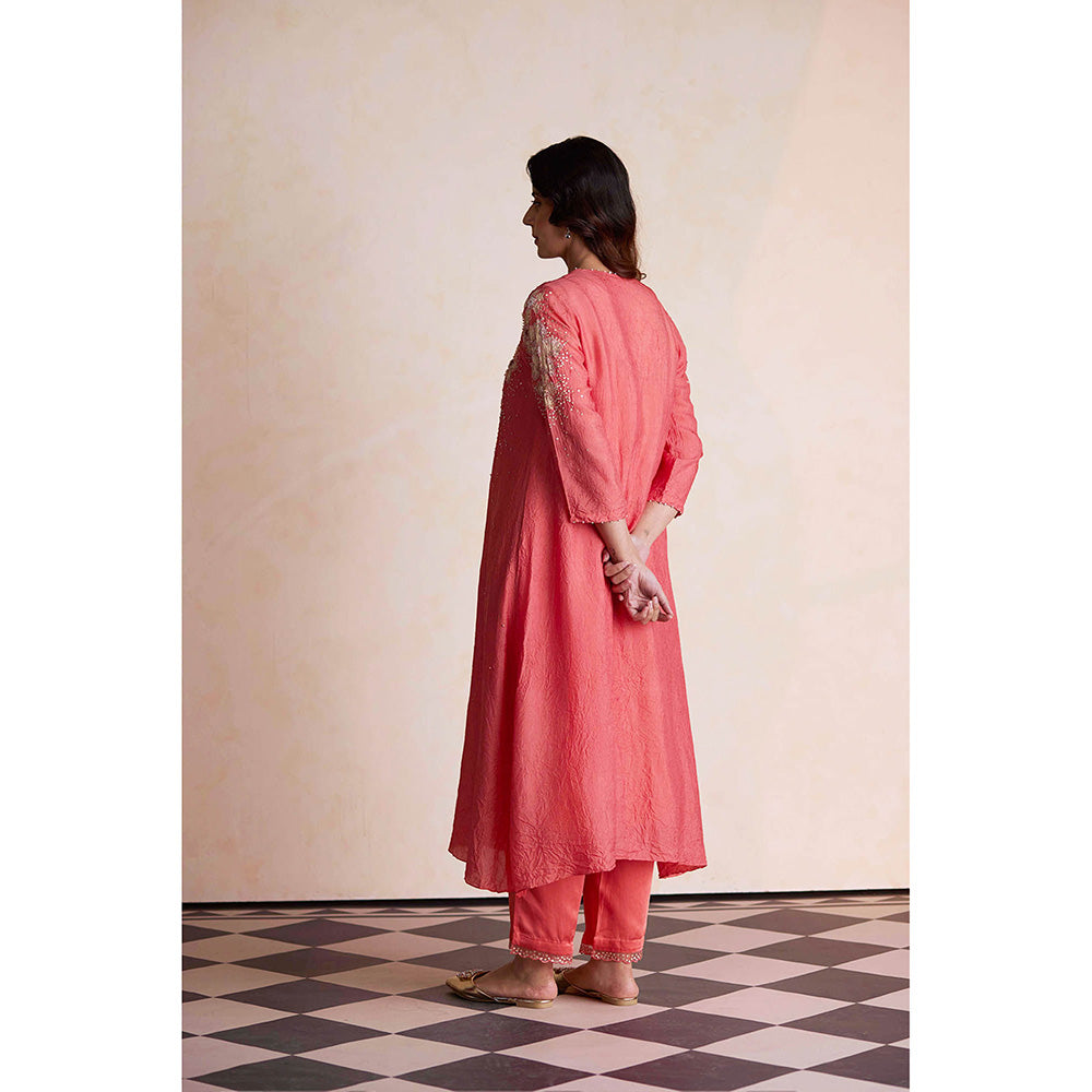 One Not Two Coral Anarkali with Pant and Slip (Set of 3)