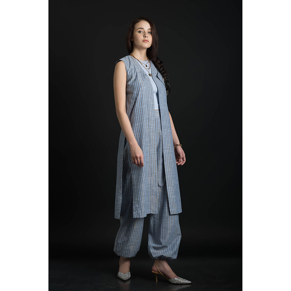 ORCR Dinak Stripes Sleeveless Blue Jacket with Pant (Set of 2)