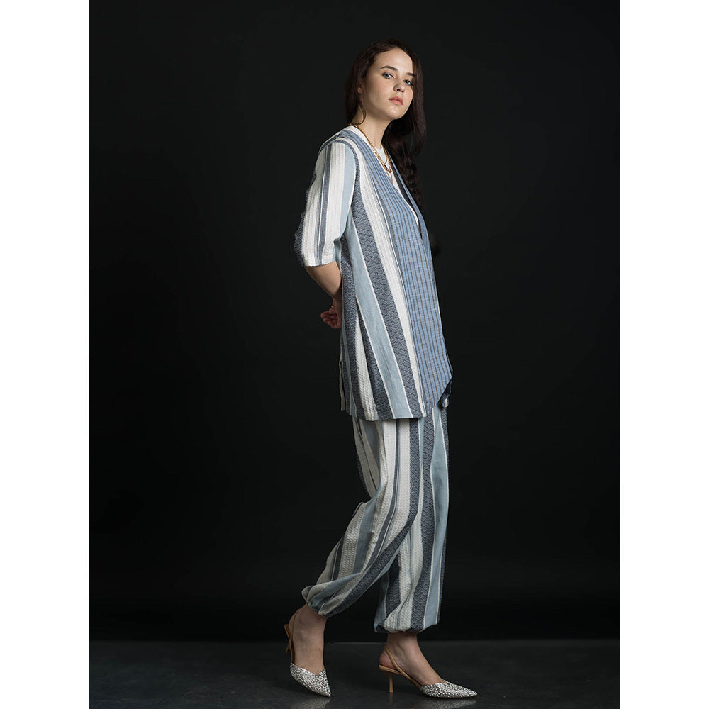 ORCR Sleeve Stripes Sleeveless Multi-Color Jacket with Pant (Set of 2)