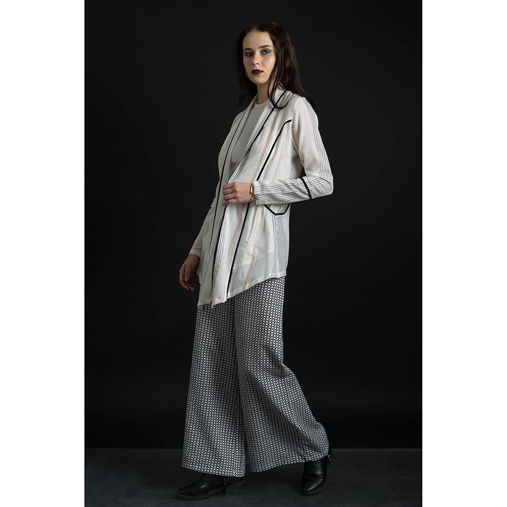 ORCR Carine Checks Full Sleeves Off White Jacket with Pant (Set of 2)