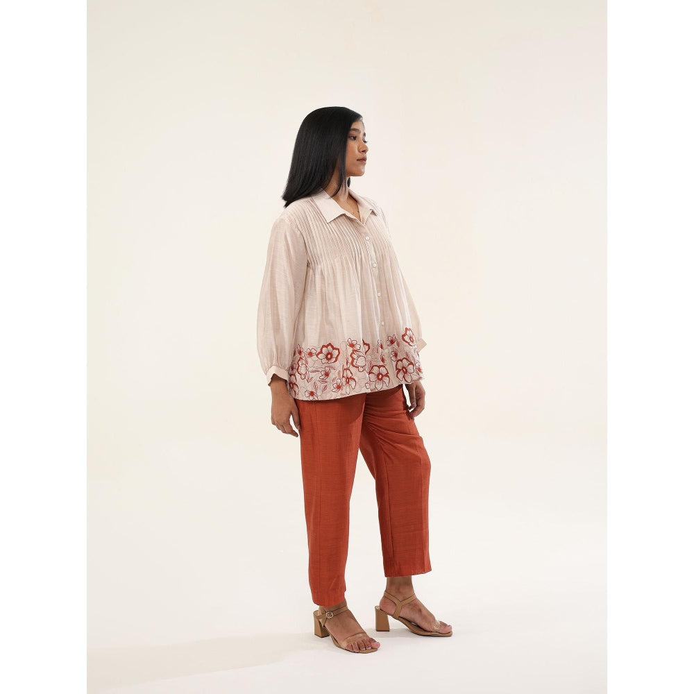 ORIGANI Beige and Rust Zinnia Top and Pant (Set of 2)