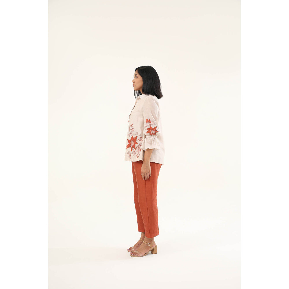 ORIGANI Rust Chanderi Silk Jasmine Shirt