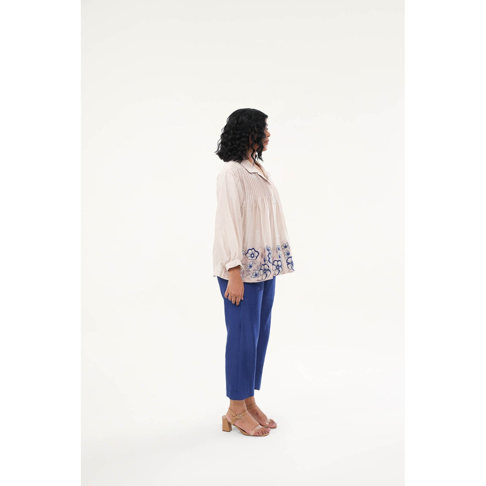 ORIGANI Blue Chanderi Silk Zinnia Shirt