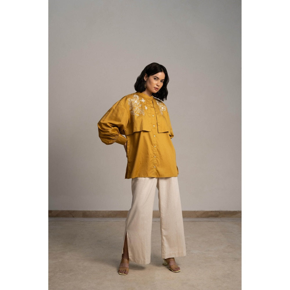 ORIGANI Mustard Winged Embroidered Shirt