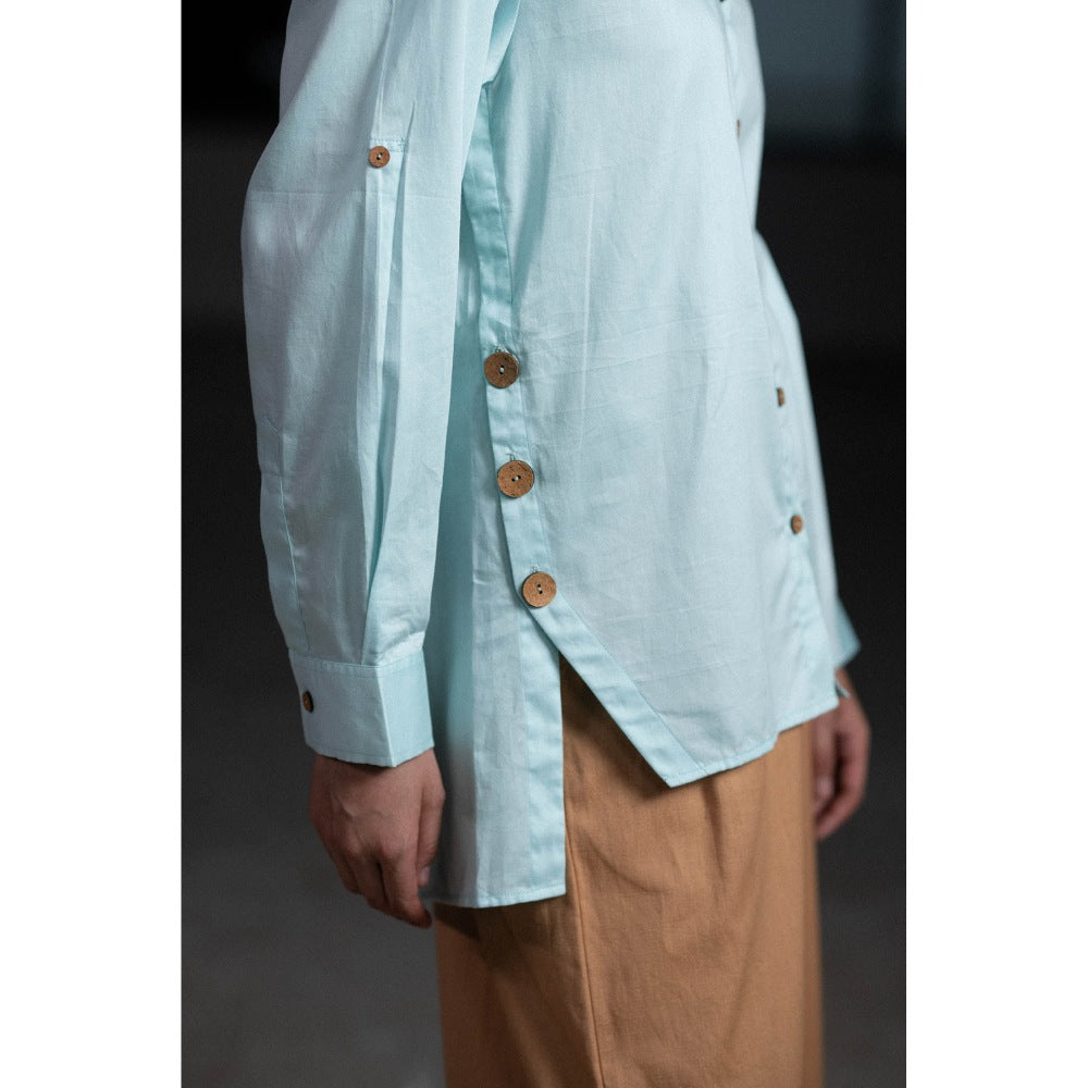 ORIGANI Blue Coconut Shell Solid Shirt
