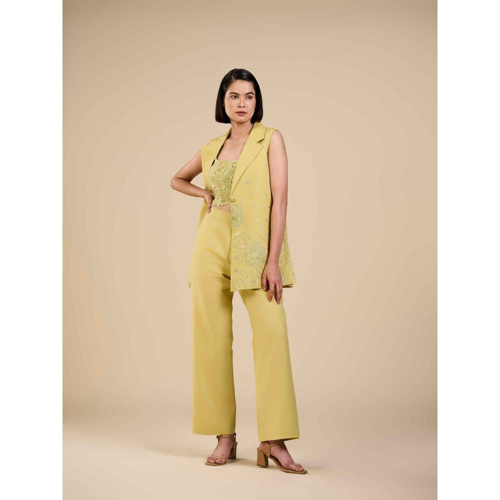 ORIGANI Yellow Embroidered Overlays Jacket