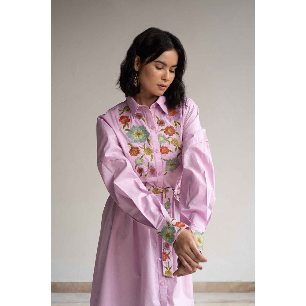 ORIGANI Purple Orchid Bouquet Shirt Dress with Belt (Set of 2)