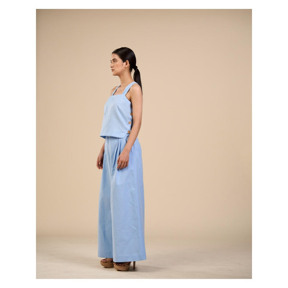 ORIGANI Blue Linen Dewdrop Top