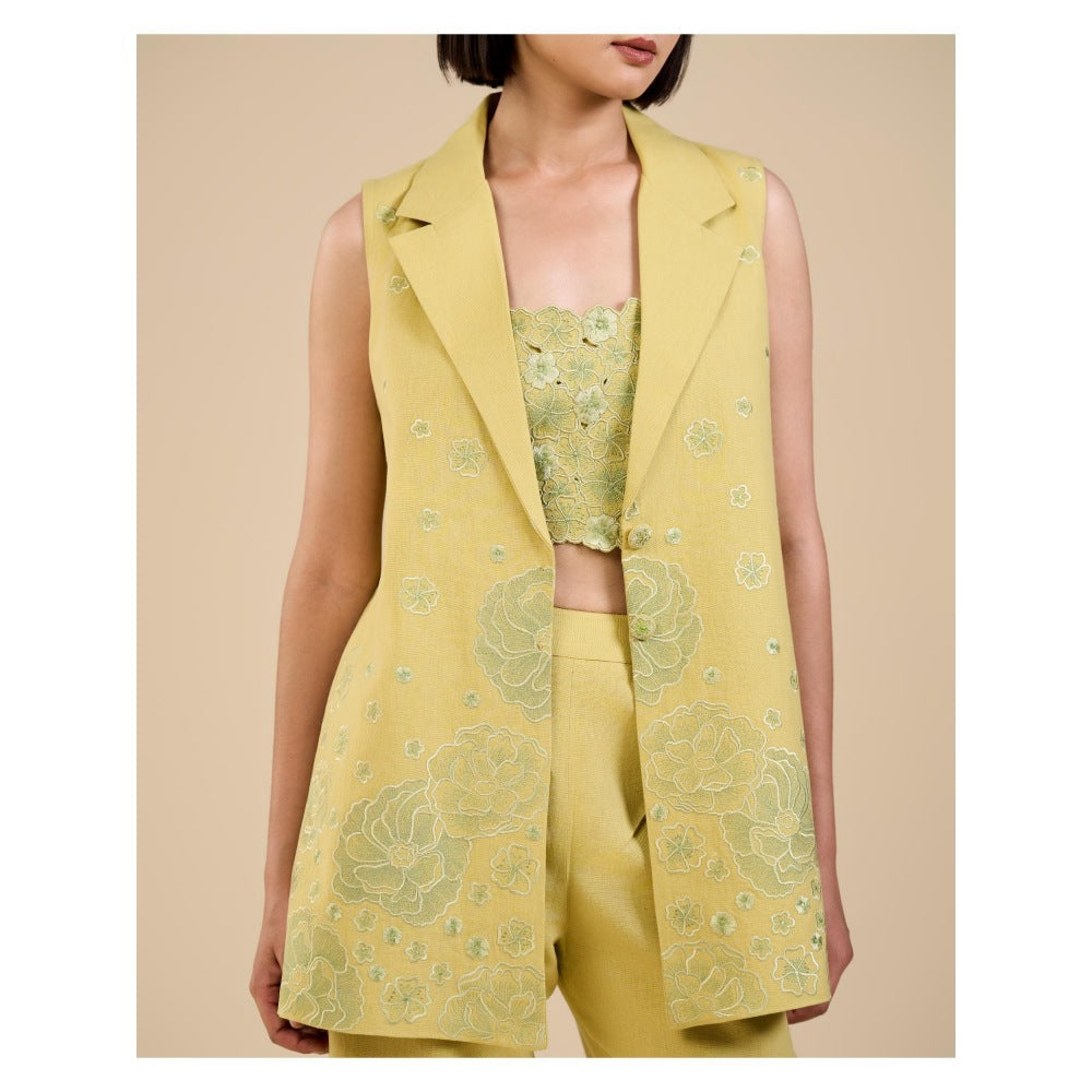 ORIGANI Sage Green Embroidred Bustier Top