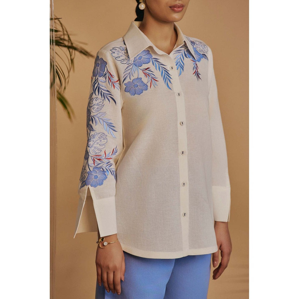 ORIGANI Women Off White Embroidered Co-Ord Set