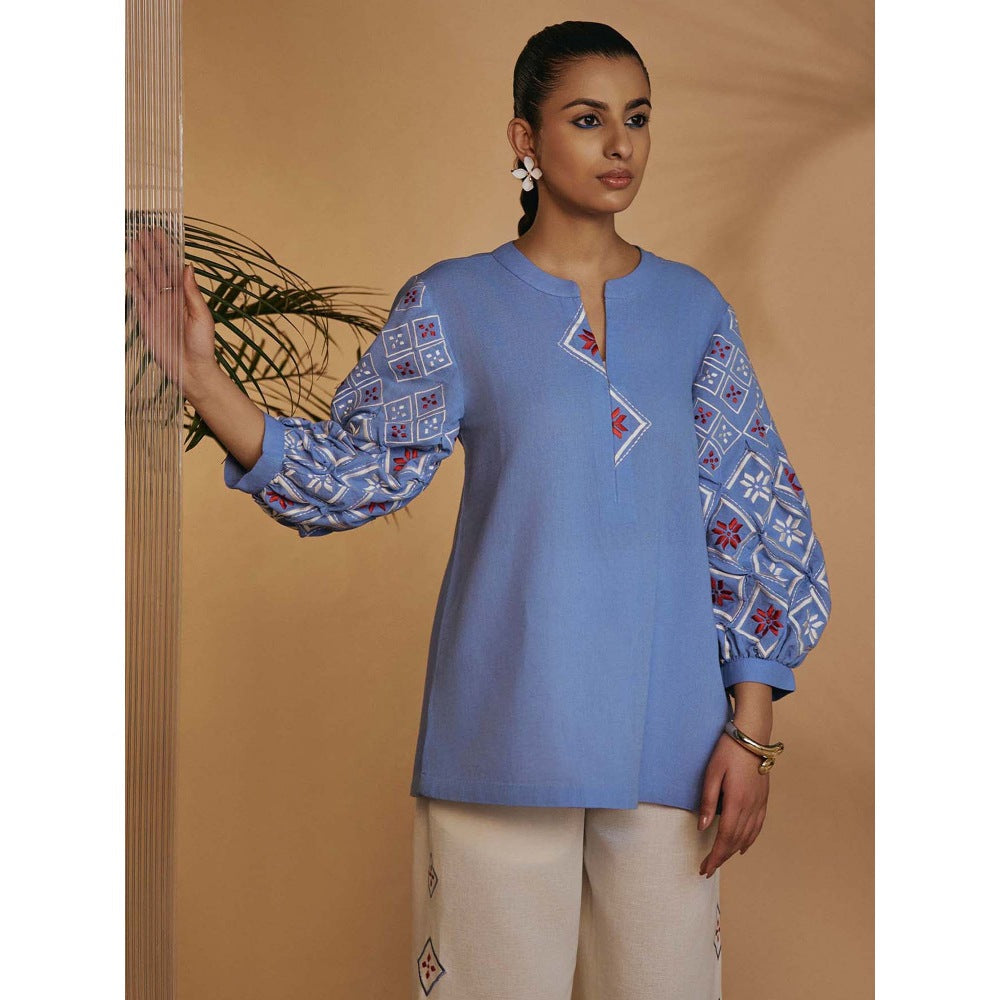 ORIGANI Women Blue Embroidered Co-Ord Set