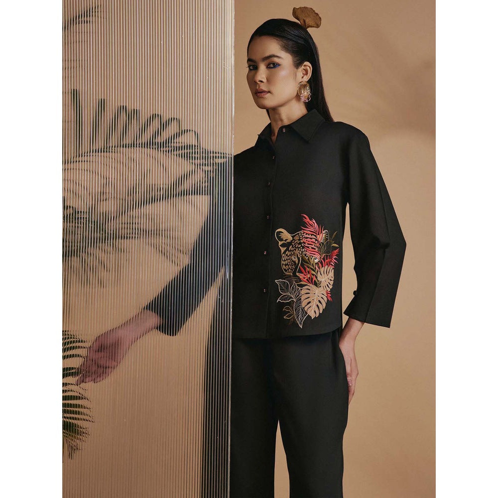 ORIGANI Women Black Embroidered Co-Ord Set