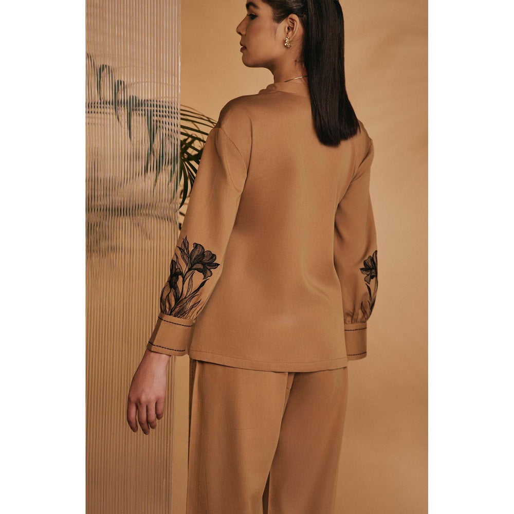 ORIGANI Women Brown Embroidered Co-Ord Set